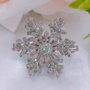 NWT 925 Silver Setting Pink Rotatable Snowflake Ring